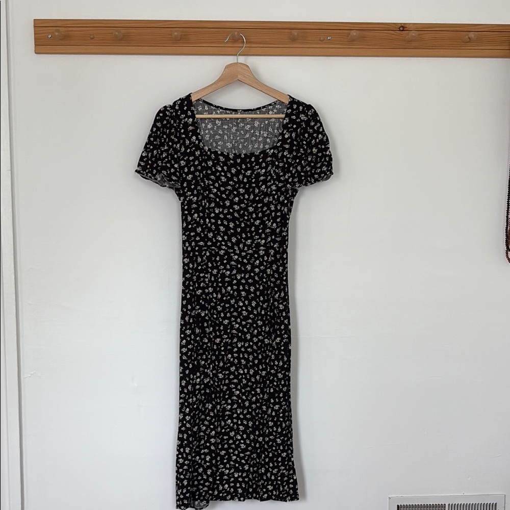 Elegant Black Floral Dress MIDI